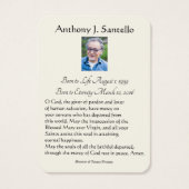 Katholieke begrafenis Memorial Prayer Visitekaartje (Achterkant)