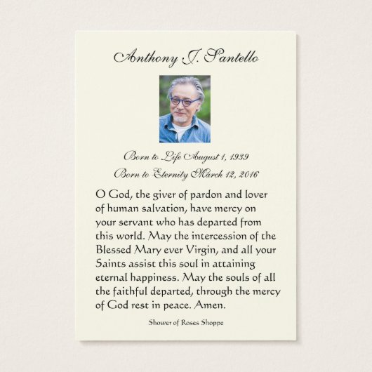 Katholieke begrafenis Memorial Prayer Visitekaartje (Achterkant)