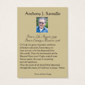 Katholieke begrafenis Memorial Prayer Visitekaartje (Achterkant)