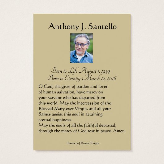 Katholieke begrafenis Memorial Prayer Visitekaartje (Achterkant)