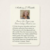 Katholieke begrafenis Memorial Prayer Visitekaartje (Achterkant)