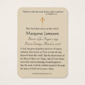 Katholieke begrafenis Memorial Prayer Visitekaartje (Achterkant)