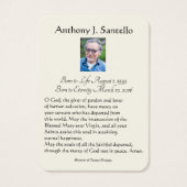 Katholieke begrafenis Memorial Prayer Visitekaartje (Achterkant)