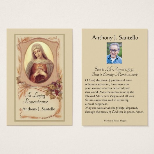 Katholieke begrafenis Memorial Prayer Visitekaartje (Voorkant /achterkant)