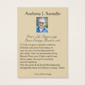 Katholieke begrafenis Memorial Prayer Visitekaartje (Achterkant)