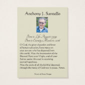 Katholieke begrafenis Memorial Prayer Visitekaartje (Achterkant)