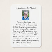 Katholieke begrafenis Memorial Prayer Visitekaartje (Achterkant)