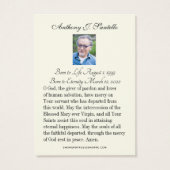 Katholieke begrafenis Memorial Prayer Visitekaartje (Achterkant)