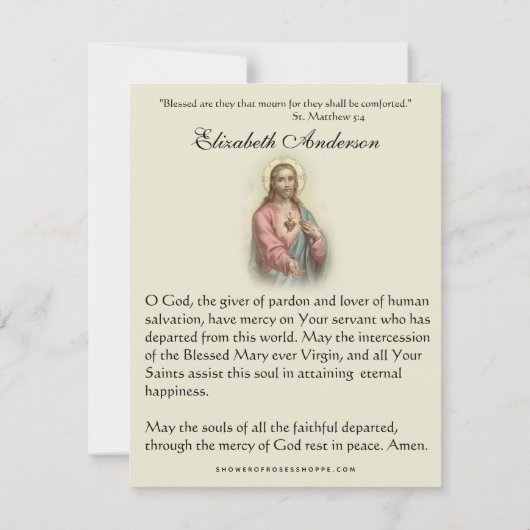 Katholieke begrafenisdienst Jesus Prayer Kaart (Achterkant)