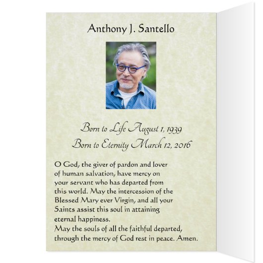 Katholieke begrafenissympathie Heilige Kaart Dank  (Binnen (Links))