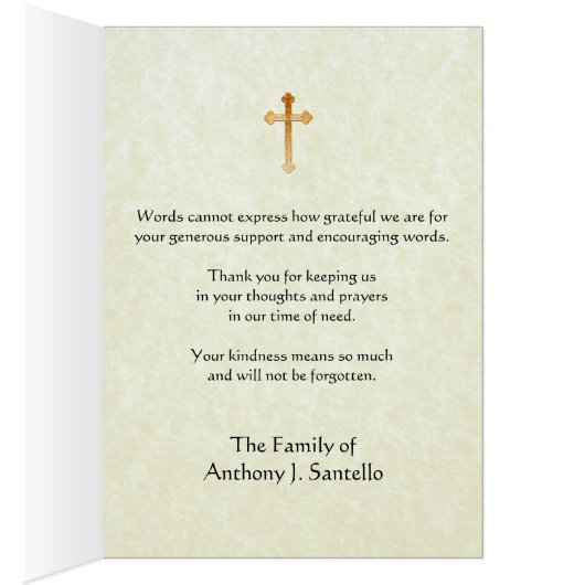 Katholieke begrafenissympathie Heilige Kaart Dank  (Binnen (Rechts))