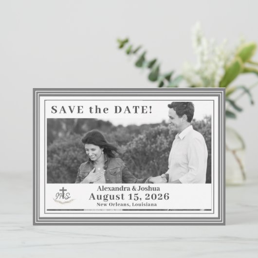 Katholieke Bijbel-Verse bewaren de datum Save The Date (Staand voorkant)