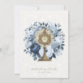 Katholieke blauwe bloemige monstrans trouw heilige kaart (Voorkant)