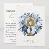 Katholieke blauwe bloemige monstrans trouw heilige kaart (Voorkant / Achterkant)