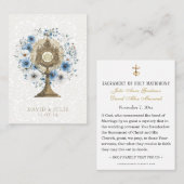 Katholieke blauwe bloemige monstrans trouw heilige visitekaartje (Voorkant / Achterkant)