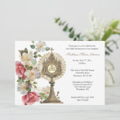 Katholieke Bloemen Communie Eucharistie Meisje Kaart (Staand voorkant)