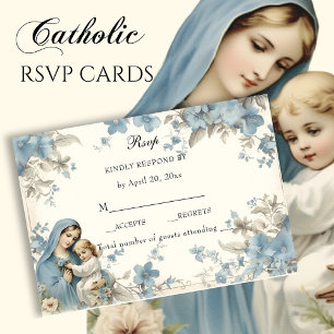 Katholieke Bloemen Gezegend Maria Blauw Bloemen RSVP Kaartje
