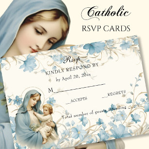 Katholieke Bloemen Gezegend Maria Blauw Bloemen RSVP Kaartje