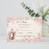 Katholieke Bloemen Gezegende Maria Roze Bloemen RSVP Kaartje (Staand voorkant)