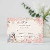 Katholieke Bloemen Gezegende Maria Roze Bloemen RSVP Kaartje (Staand voorkant)