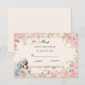 Katholieke Bloemen Gezegende Maria Roze Bloemen RSVP Kaartje (Voorkant / Achterkant)
