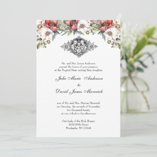 Katholieke Bloemen Heilige Familie Bruiloft Kaart (Staand voorkant)