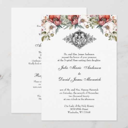 Katholieke Bloemen Heilige Familie Bruiloft Kaart (Voorkant / Achterkant)