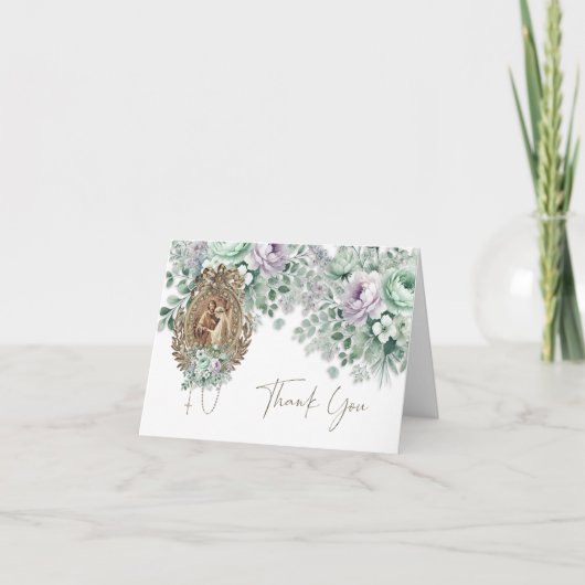 Katholieke Bloemen Trouwen Mary & Joseph Bedankkaart (Voorkant)