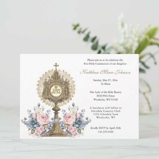 Katholieke Bloemencommunie Eucharistie Meisje of J Kaart (Staand voorkant)