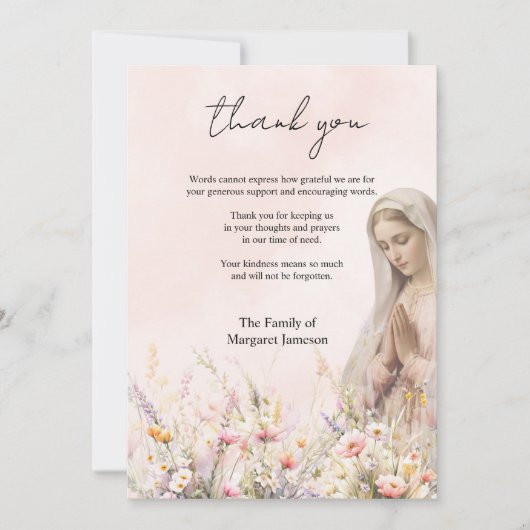 Katholieke BloemenMaria Begrafenis Condoleance Sym Bedankkaart (Voorkant)