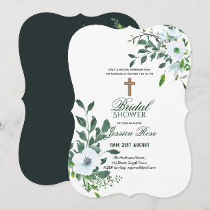 Katholieke Bridal Shower Invitations Flowers Cross Kaart