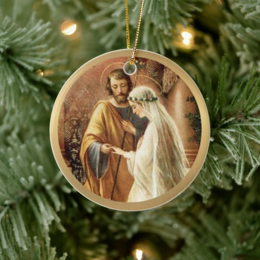 Katholieke bride & Groom Mary St. Joseph Gold Keramisch Ornament (Boom)