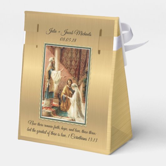 Katholieke bruid & bruidegom Mary St. Joseph Gold Bedankdoosjes (Achterkant)