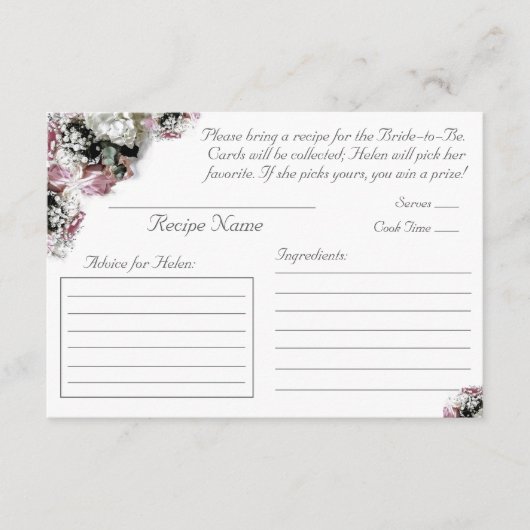 Katholieke Bruids douche Recept Bijlagekaart Informatiekaartje (Voorkant)