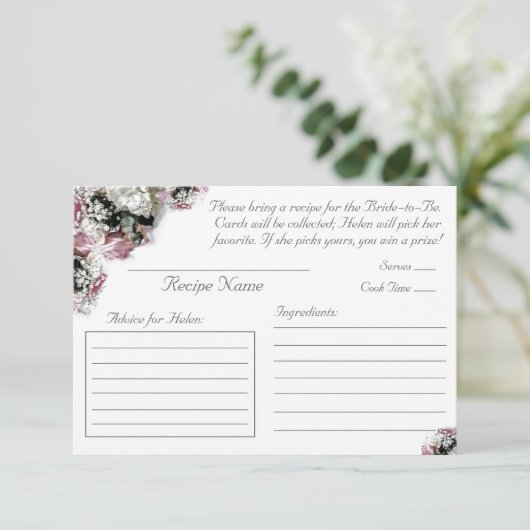 Katholieke Bruids douche Recept Bijlagekaart Informatiekaartje (Staand voorkant)