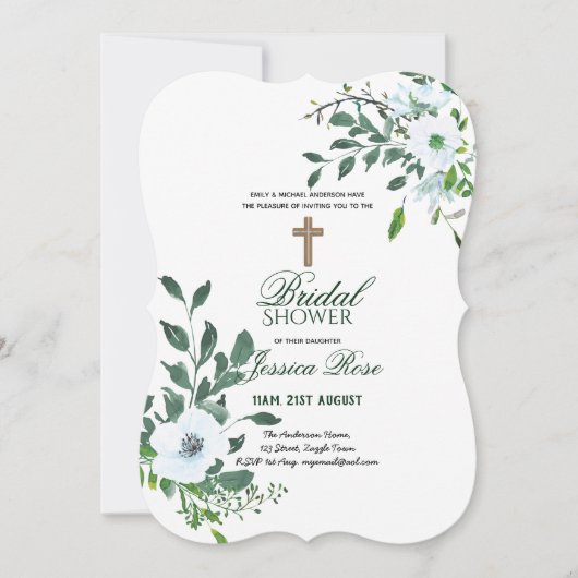 Katholieke Bruids Shower Uitnodigingen Bloemen Kru (Voorkant)