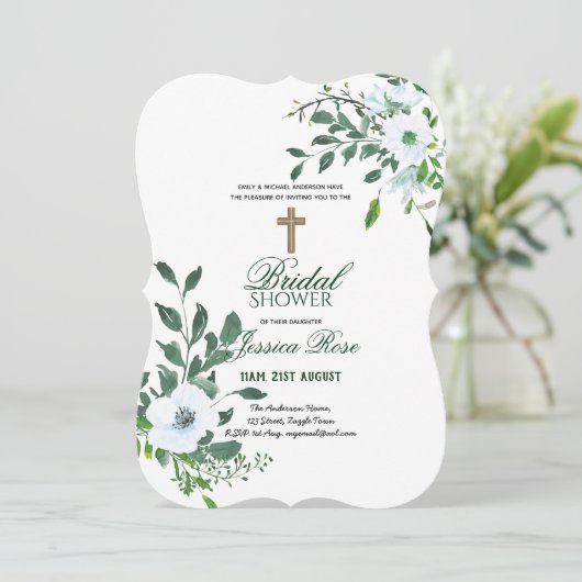 Katholieke Bruids Shower Uitnodigingen Bloemen Kru (Staand voorkant)