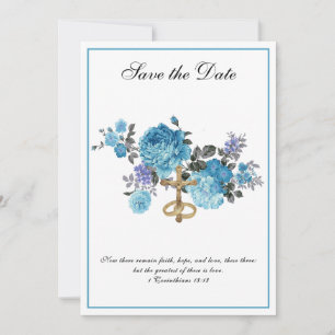 Katholieke bruiloft Blauwe Florale Religie Save The Date