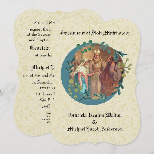 Katholieke bruiloft Bloemen Krans Uitnodiging (Voorkant / Achterkant)