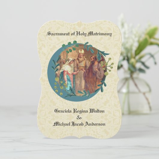 Katholieke bruiloft Bloemen Krans Uitnodiging (Staand voorkant)