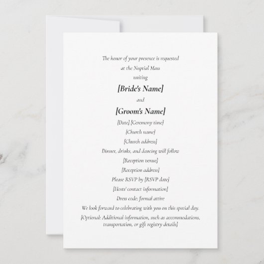 katholieke bruiloft | Eenvoudig bride- en gegroent Kaart (Voorkant)