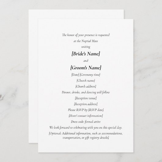 katholieke bruiloft | Eenvoudig bride- en gegroent Kaart (Voorkant / Achterkant)