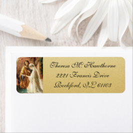 Katholieke bruiloft Elegant Gold Virgin Mary Josep Etiket