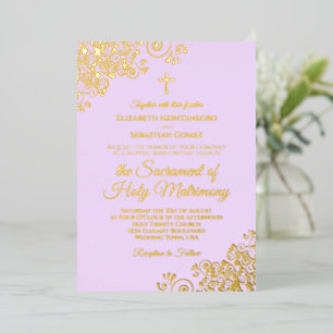 Katholieke bruiloft Elegant Lila Paars goud Folie Uitnodiging