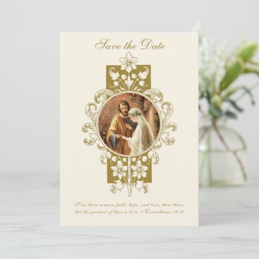  katholieke bruiloft Elegant Save the Date (Staand voorkant)