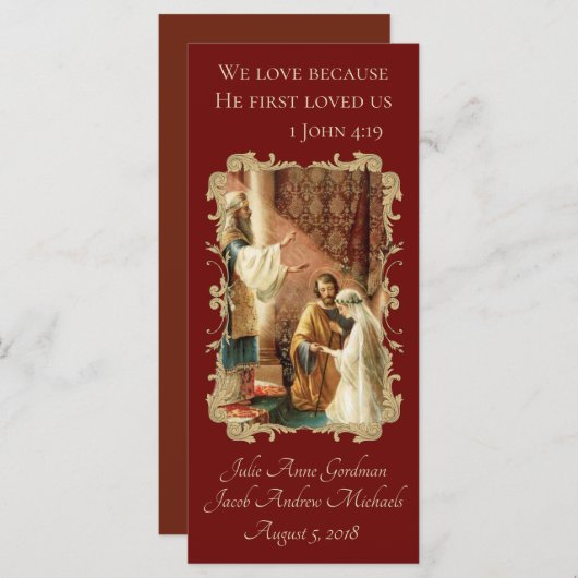 Katholieke bruiloft Favor Scripting Gold Maroon (Voorkant / Achterkant)