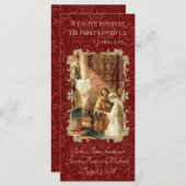 Katholieke bruiloft Favor Scripting Maroon Damask (Voorkant / Achterkant)