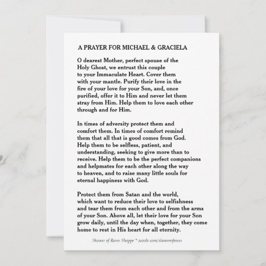 Katholieke bruiloft gebed Kaart | Bedankt Overlay (Achterkant)