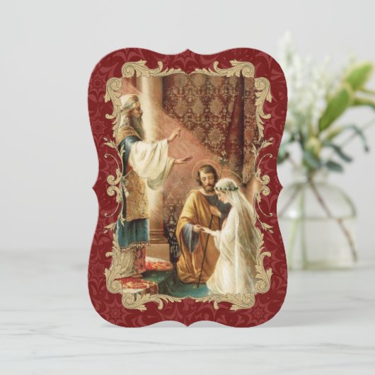 Katholieke Bruiloft Gouden Maroon Bruiloft Uitnodi Kaart (Staand voorkant)