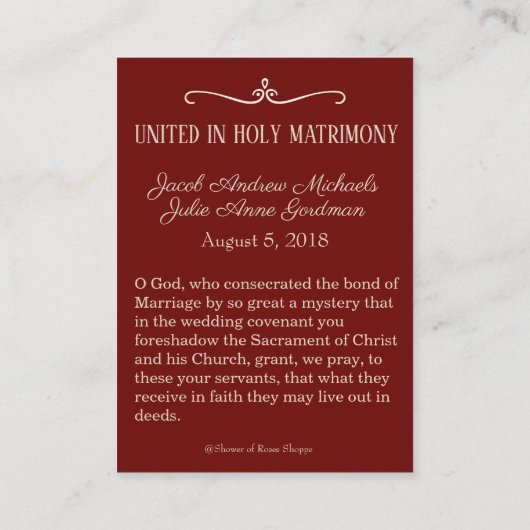 Katholieke bruiloft gunst Heilige Kaart Damask Mar Visitekaartje (Achterkant)